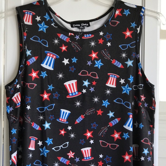 Midi Swing Dress 4th of July Patriotic Red White and Blue Fireworks Size Medium - Picture 2 of 16